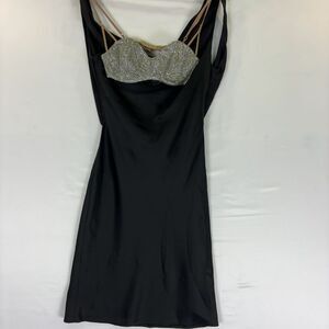 Black Mini Slip Dress with Rhinestone Bust Detail